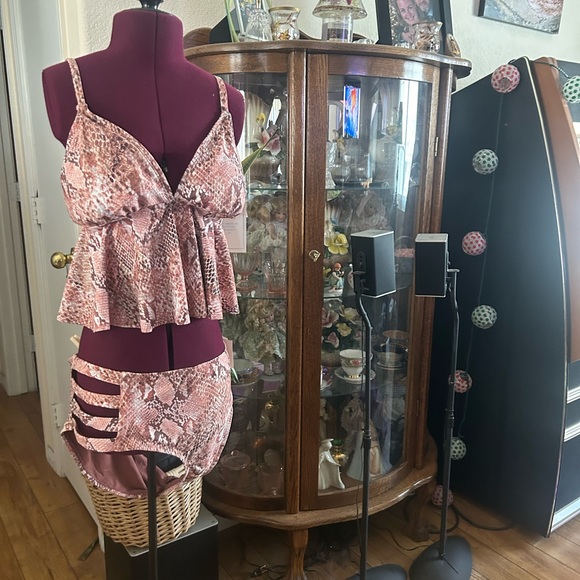NWT Browns Snakeskin Two Piece Bathing Suit - Picture 2 of 3